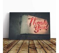 Big Box Art Canvas Print Wall Art Thank You Neon Sign | Mounted and Stretched Box Frame Picture | Home Decor for Kitchen, Living, Dining Room, Bedroom, Hallway, Multi-Colour, 20x14 Inch