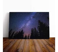 Big Box Art Canvas Print Wall Art The Milky Way Space Galaxy Forest | Mounted & Stretched Box Frame Picture | Home Decor for Kitchen, Living Room, Bedroom, Hallway, Multi-Colour, 24x16 Inch