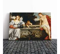Big Box Art Canvas Print Wall Art Titian Sacred and Profane Love | Mounted and Stretched Box Frame Picture | Home Decor for Kitchen, Living Room, Bedroom, Hallway, Multi-Colour, 24x16 Inch