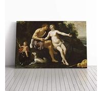 Big Box Art Canvas Print Wall Art Titian Venus and Adonis | Mounted and Stretched Box Frame Picture | Home Decor for Kitchen, Living, Dining Room, Bedroom, Hallway, Multi-Colour, 20x14 Inch