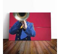 Big Box Art Canvas Print Wall Art Trumpet Player Band | Mounted and Stretched Box Frame Picture | Home Decor for Kitchen, Living, Dining Room, Bedroom, Hallway, Multi-Colour, 24x16 Inch