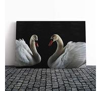 Big Box Art Canvas Print Wall Art Two White Swans (2) | Mounted and Stretched Box Frame Picture | Home Decor for Kitchen, Living, Dining Room, Bedroom, Hallway, Multi-Colour, 24x16 Inch