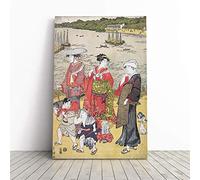 Big Box Art Canvas Print Wall Art Utagawa Japanese Oriental Women at Takanawa Beach | Mounted & Stretched Framed Picture | Home Decor for Kitchen, Living Room, Bedroom, Multi-Colour, 24x16 Inch