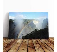 Big Box Art Canvas Print Wall Art Victoria Falls Zimbabwe Rainbow Mountain Landscape | Mounted & Stretched Box Frame Picture | Home Decor for Kitchen, Living Room, Bedroom, Multi-Colour, 24x16 Inch