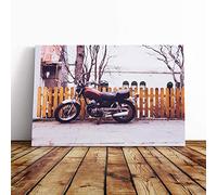 Big Box Art Canvas Print Wall Art Vintage Motorcycle | Mounted and Stretched Box Frame Picture | Home Decor for Kitchen, Living, Dining Room, Bedroom, Hallway, Multi-Colour, 24x16 Inch