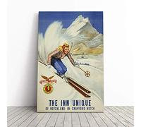 Big Box Art Canvas Print Wall Art Vintage Ski Travel Poster 9 | Mounted and Stretched Box Frame Picture | Home Decor for Kitchen, Living, Dining Room, Bedroom, Hallway, Multi-Colour, 24x16 Inch