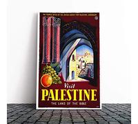 Big Box Art Canvas Print Wall Art Vintage Travel Poster Visit Palestine | Mounted & Stretched Box Frame Picture | Home Decor for Kitchen, Living Room, Bedroom, Hallway, Multi-Colour, 30x20 Inch