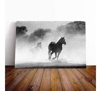 Big Box Art Canvas Print Wall Art Wild Running Horses | Mounted and Stretched Box Frame Picture | Home Decor for Kitchen, Living, Dining Room, Bedroom, Hallway, Multi-Colour, 20x14 Inch