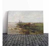 Big Box Art Canvas Print Wall Art Willem Maris Cows by Water 2 | Mounted and Stretched Box Frame Picture | Home Decor for Kitchen, Living, Dining Room, Bedroom, Hallway, Multi-Colour, 24x16 Inch