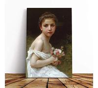 Big Box Art Canvas Print Wall Art William Adolphe Bouguereau Girl with a Bouquet of Flowers | Mounted Stretched Framed Picture | Home Decor for Kitchen, Living Room, Bedroom, Multi-Colour, 30x20 Inch
