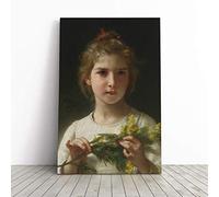 Big Box Art Canvas Print Wall Art William Adolphe Bouguereau Mimosa Flower Girl | Mounted & Stretched Box Frame Picture | Home Decor for Kitchen, Living Room, Bedroom, Multi-Colour, 20x14 Inch