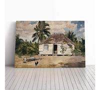 Big Box Art Canvas Print Wall Art Winslow Homer Native Huts, Nassau | Mounted & Stretched Box Frame Picture | Home Decor for Kitchen, Living Room, Bedroom, Hallway, Multi-Colour, 24x16 Inch