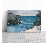 Big Box Art Canvas Print Wall Art Winslow Homer Rocky Shore Bermuda | Mounted & Stretched Box Frame Picture | Home Decor for Kitchen, Living Room, Bedroom, Hallway, Multi-Colour, 24x16 Inch
