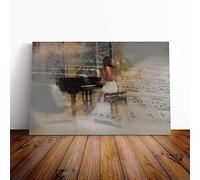 Big Box Art Canvas Print Wall Art Woman Playing Piano (1) | Mounted and Stretched Box Frame Picture | Home Decor for Kitchen, Living, Dining Room, Bedroom, Hallway, Multi-Colour, 24x16 Inch