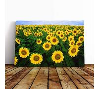 Big Box Art Canvas Print Wall Art Yellow Sunflower Flowers | Mounted and Stretched Box Frame Picture | Home Decor for Kitchen, Living, Dining Room, Bedroom, Hallway, Multi-Colour, 24x16 Inch