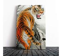 Big Box Art Canvas Print Wall Oriental Tiger Art (2) | Mounted and Stretched Box Frame Picture | Home Decor for Kitchen, Living, Dining Room, Bedroom, Hallway, Multi-Colour, 20x14 Inch