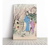 Big Box Art Canvas Print Wall Peach Blossoms Japanese Oriental Art | Mounted & Stretched Box Frame Picture | Home Decor for Kitchen, Living Room, Bedroom, Hallway, Multi-Colour, 20x14 Inch