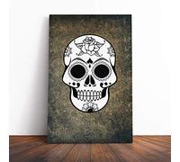 Big Box Art Canvas Print Wall Sugar Skull Design Art (2) | Mounted and Stretched Box Frame Picture | Home Decor for Kitchen, Living, Dining Room, Bedroom, Hallway, Multi-Colour, 20x14 Inch