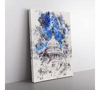 Big Box Art Capitol Hill & Cherry Blossom Tree Watercolour Canvas Wall Art Print Ready to Hang Picture, 76 x 50 cm (30 x 20 Inch), Grey, Black, Blue