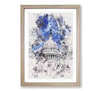 Big Box Art Capitol Hill & Cherry Blossom Tree Watercolour Framed Wall Art Picture Print Ready to Hang, Oak A2 (62 x 45 cm)