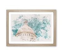 Big Box Art Capitol Hill White House Watercolour Framed Wall Art Picture Print Ready to Hang, Oak A2 (62 x 45 cm)
