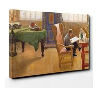 Big Box Art Carl Larsson Reading Canvas Wall Art Print Ready to Hang Picture, 30 x 20 Inch (76 x 50 cm), Multi-Coloured