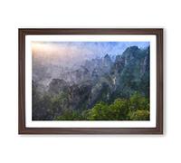 Big Box Art Cascading Mountains in China Painting Framed Wall Art Picture Print Ready to Hang, Walnut A2 (62 x 45 cm)