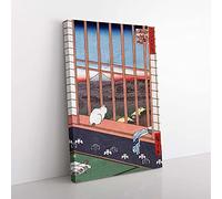 Big Box Art Cat at The Window by Utagawa Hiroshige Painting Canvas Wall Art Print Ready to Hang Picture, 76 x 50 cm (30 x 20 Inch), Black, Brown, Grey, Red, Blue