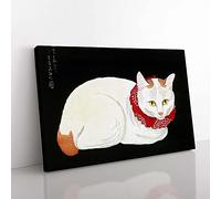 Big Box Art Cat by Takahashi Shotei Painting Canvas Wall Art Print Ready to Hang Picture, 76 x 50 cm (30 x 20 Inch), Black, White, Red, Cream