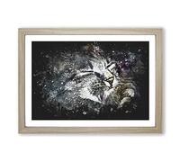 Big Box Art Cat Licking its Paw Paint Splash Framed Wall Art Picture Print Ready to Hang, Oak A2 (62 x 45 cm)