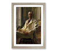 Big Box Art Cecilia Beaux Man with The Cat Framed Wall Art Picture Print Ready to Hang, Oak A2 (62 x 45 cm)