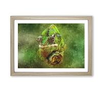 Big Box Art Chameleon Lizard Vol.5 Painting Framed Wall Art Picture Print Ready to Hang, Oak A2 (62 x 45 cm)