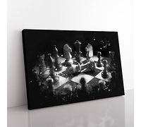 Big Box Art Chess Checkmate Paint Splash Canvas Wall Art Print Ready to Hang Picture, 76 x 50 cm (30 x 20 Inch), Black, Grey, Black, Grey