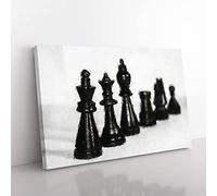 Big Box Art Chess Pieces Vol.1 Painting Canvas Wall Art Print Ready to Hang Picture, 76 x 50 cm (30 x 20 Inch), White, Black, Black