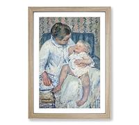 Big Box Art Childs Bath Time by Mary Cassatt Framed Wall Art Picture Print Ready to Hang, Oak A2 (62 x 45 cm)