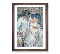 Big Box Art Childs Bath Time by Mary Cassatt Framed Wall Art Picture Print Ready to Hang, Walnut A2 (62 x 45 cm)