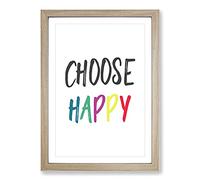 Big Box Art Choose Happy Typography Framed Wall Art Picture Print Ready to Hang, Oak A2 (62 x 45 cm)