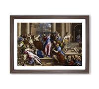 Big Box Art Christ Driving The Money Changers by El Greco Framed Wall Art Picture Print Ready to Hang, Walnut A2 (62 x 45 cm)