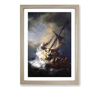 Big Box Art Christ in The Storm of Galilee by Rembrandt Van Rijn Framed Wall Art Picture Print Ready to Hang, Oak A2 (62 x 45 cm)