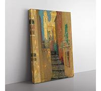 Big Box Art Church Street by Henri Le Sidaner Canvas Wall Art Print Ready to Hang Picture, 76 x 50 cm (30 x 20 Inch), Cream, Cream, Brown