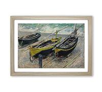 Big Box Art Claude Monet Three Fishing Boats Framed Wall Art Picture Print Ready to Hang, Oak A2 (62 x 45 cm)