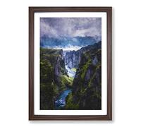 Big Box Art Cliffs of Iceland Painting Framed Wall Art Picture Print Ready to Hang, Walnut A2 (62 x 45 cm)