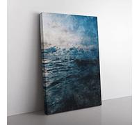 Big Box Art Clouds Above The Ocean Painting Canvas Wall Art Print Ready to Hang Picture, 76 x 50 cm (30 x 20 Inch), Grey, Blue, Teal