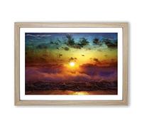 Big Box Art Clouds Beach Rainbow Sunset Seascape Framed Wall Art Picture Print Ready to Hang, Oak A2 (62 x 45 cm)