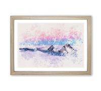 Big Box Art Clouds Over The Swiss Mountains Watercolour Framed Wall Art Picture Print Ready to Hang, Oak A2 (62 x 45 cm)