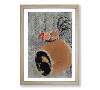 Big Box Art Cock on a Drum by Shibata Zeshin Framed Wall Art Picture Print Ready to Hang, Oak A2 (62 x 45 cm)