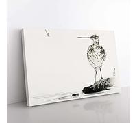 Big Box Art Common Snipe Bird by Watanabe Seitei Painting Canvas Wall Art Print Ready to Hang Picture, 76 x 50 cm (30 x 20 Inch), White, Grey, Black, Green