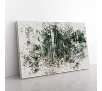 Big Box Art Conifer Tree Forest Vol.2 Watercolour Canvas Wall Art Print Ready to Hang Picture, 76 x 50 cm (30 x 20 Inch), Grey, Grey, Green