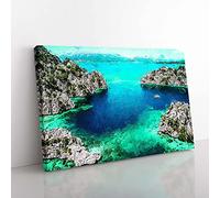 Big Box Art Coron in The Philippines Canvas Wall Art Print Ready to Hang Picture, 76 x 50 cm (30 x 20 Inch), Turquoise, Green, Greige, Blue