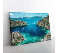 Big Box Art Coron in The Philippines Painting Canvas Wall Art Print Ready to Hang Picture, 76 x 50 cm (30 x 20 Inch), Turquoise, Green, Greige, Blue